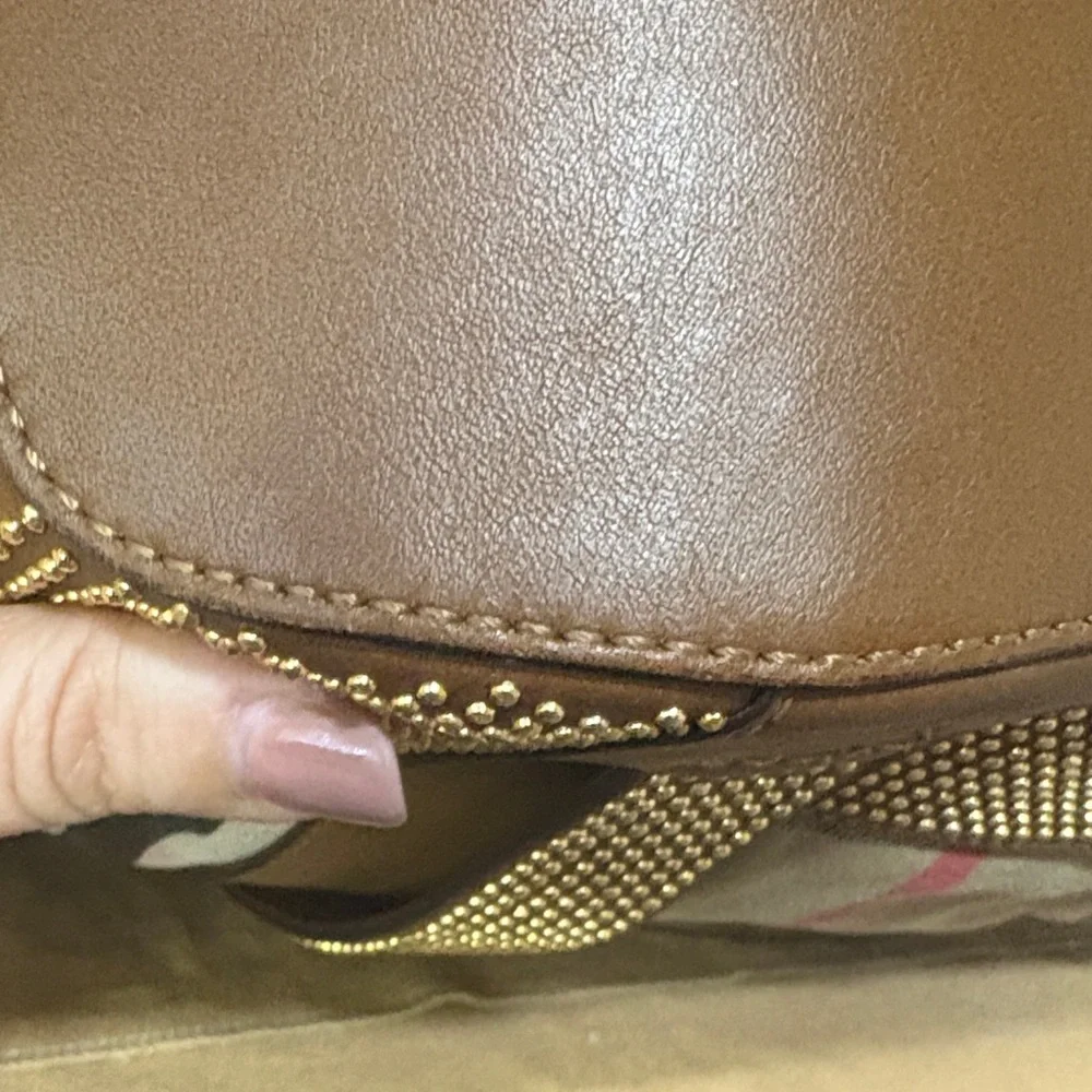 Burberry Tan and Brown Checkered studded Shoulder Bag - Picture 6 of 10